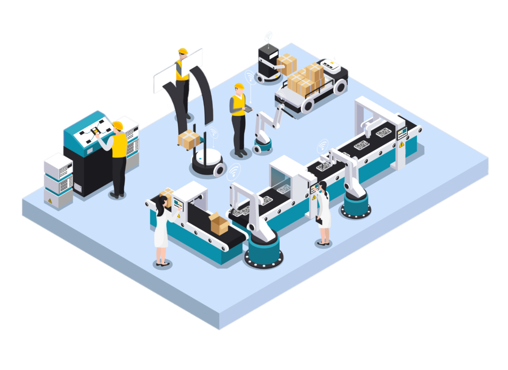 isometric illustration of modern manufacturing plant